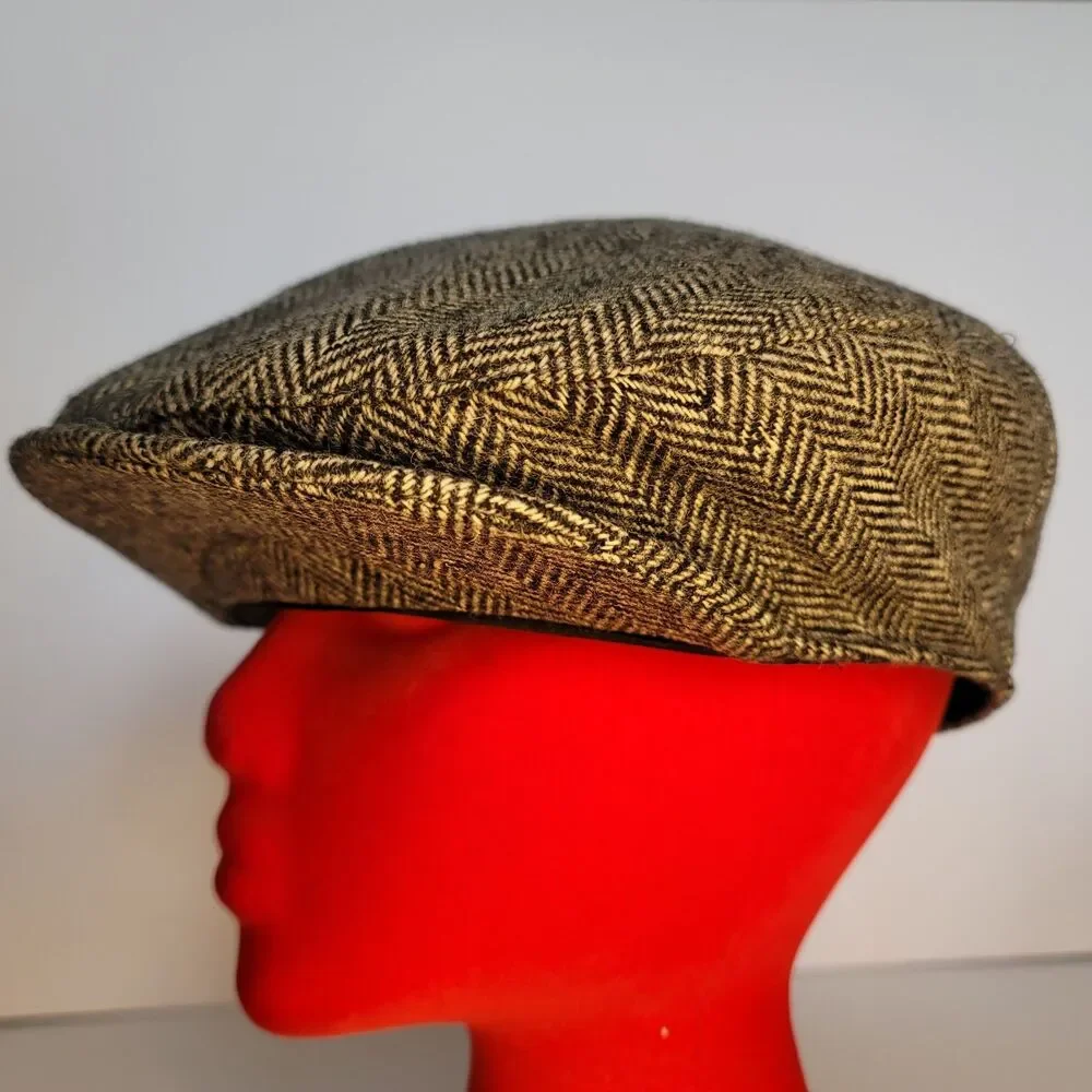 Vintage Wool Herringbone Flat Cap Hat XL Made in USA – Flaws Shown